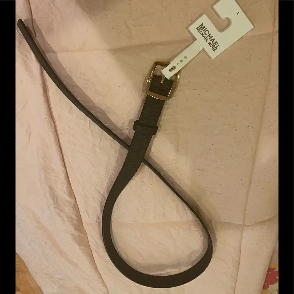Women's MK Signature Belt Brown Leather Gold